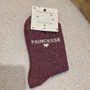 Chaussettes à paillettes bordeaux princesse coeur